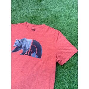 The North Face Mens Grizzly Bear Logo Graphic T-Shirt Red Heather Short Sleeve L